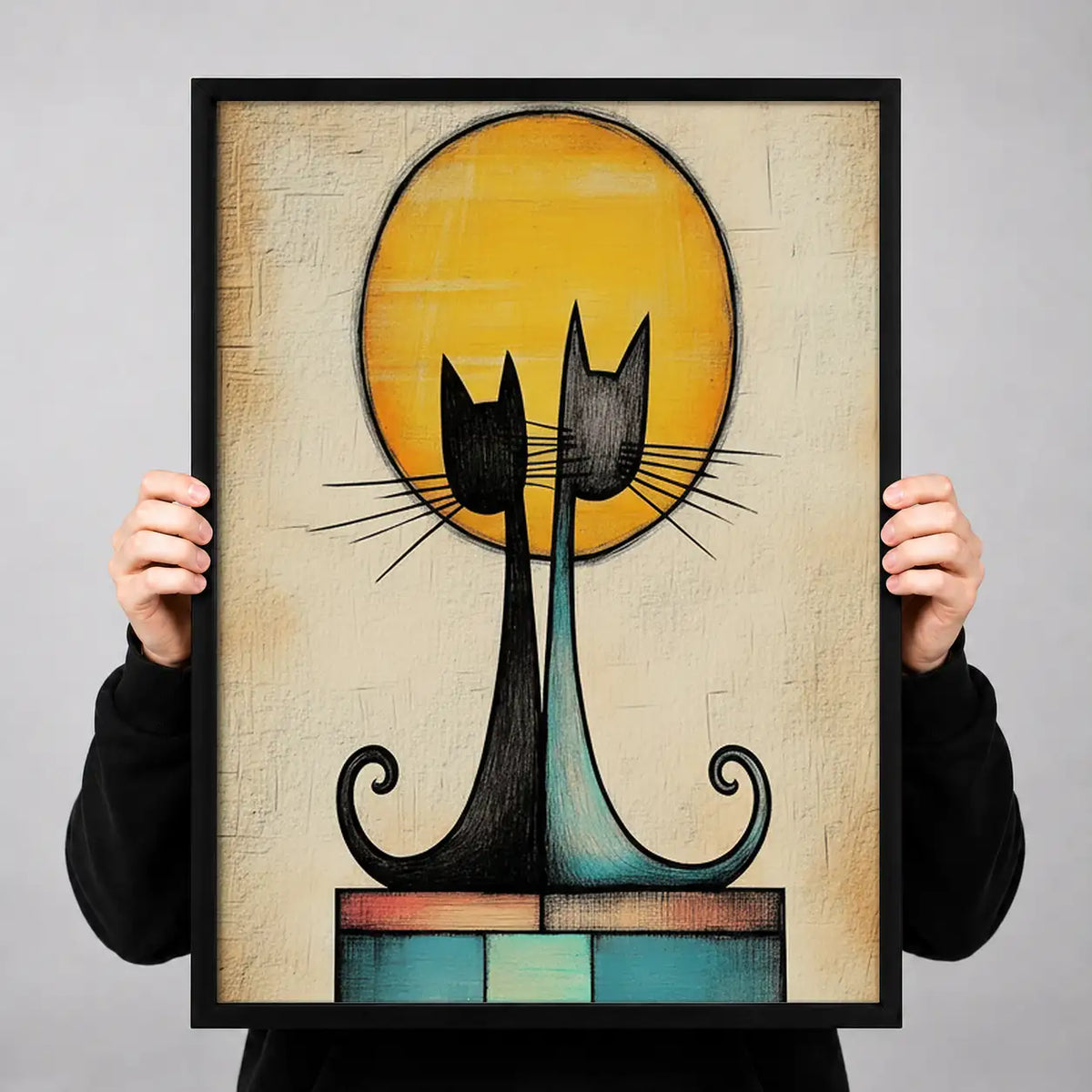 Two Black Cats Against Golden Sun Wall Art 3