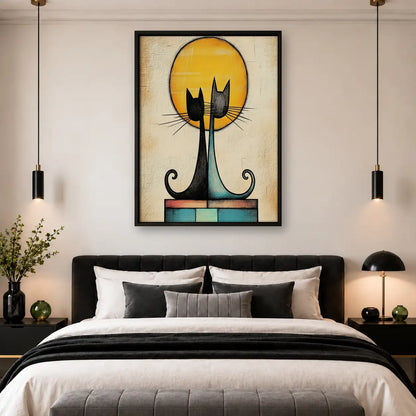 Two Black Cats Against Golden Sun Wall Art 4