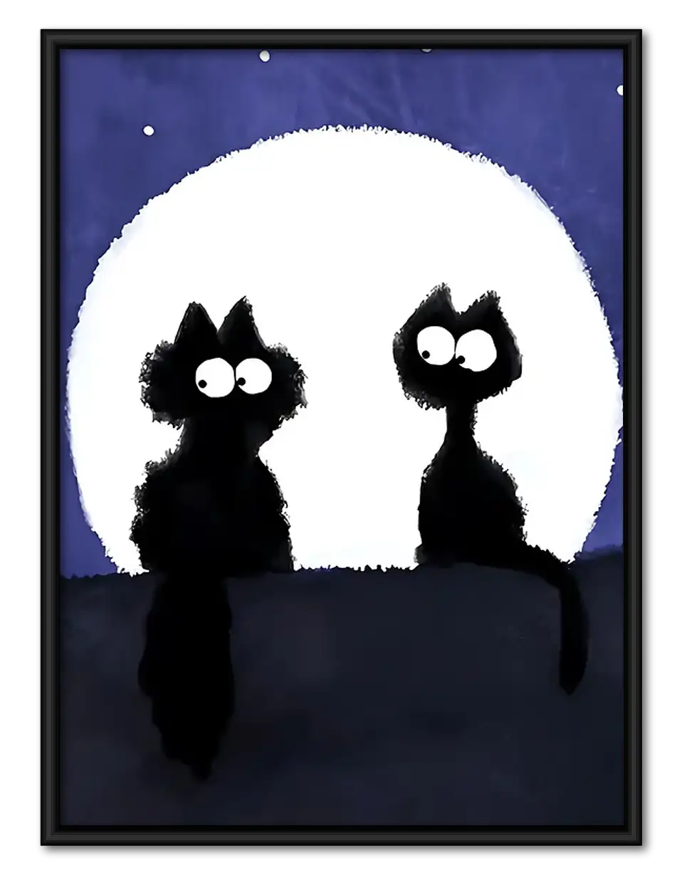 Two Black Cats under Full Moon Wall Art 1