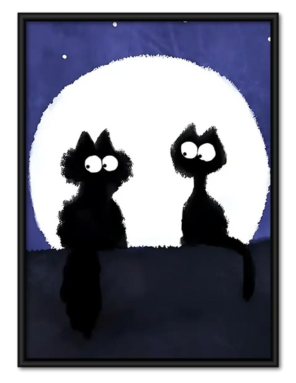 Two Black Cats under Full Moon Wall Art