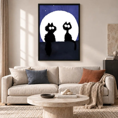 Two Black Cats under Full Moon Wall Art 2