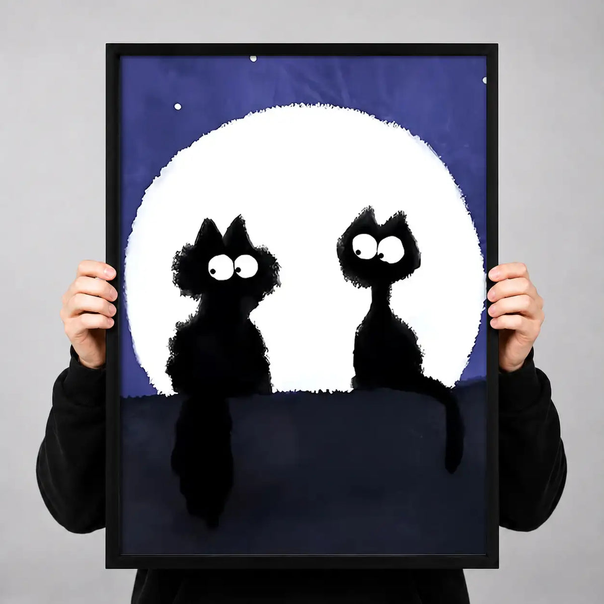 Two Black Cats under Full Moon Wall Art 3
