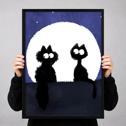 Two Black Cats under Full Moon Wall Art 3