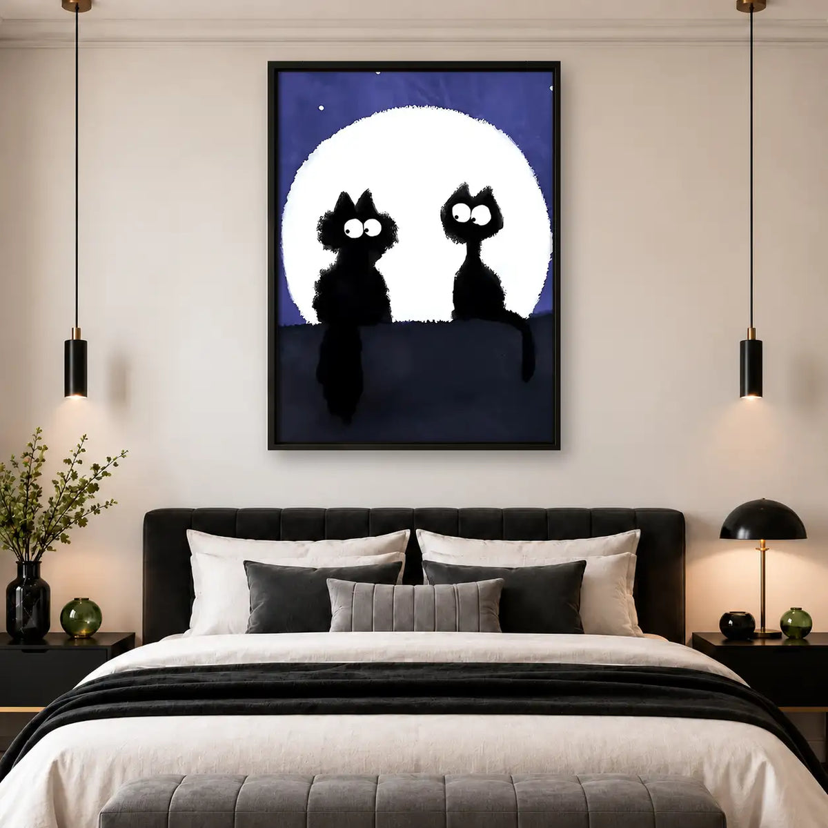 Two Black Cats under Full Moon Wall Art 4