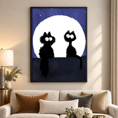 Two Black Cats under Full Moon Wall Art 5
