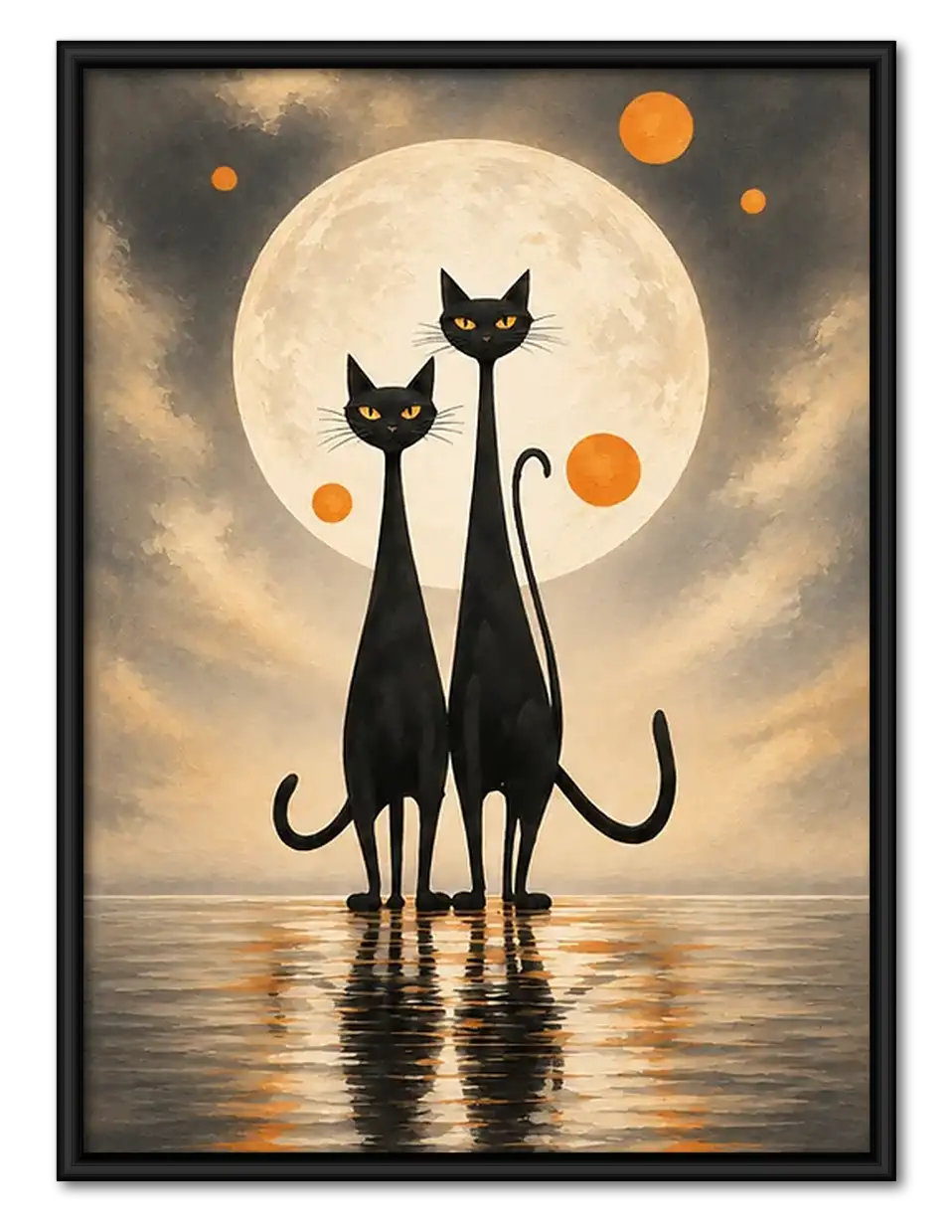Two Black Cats under Golden Moon Wall Art 1