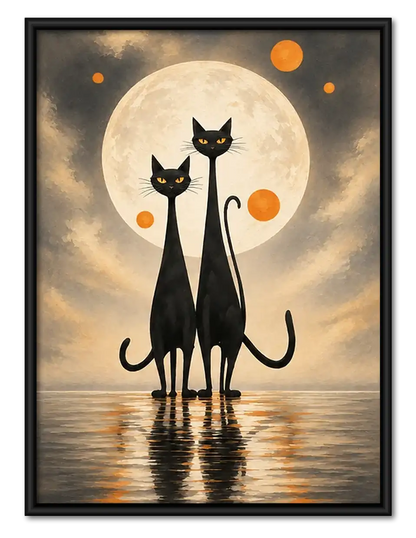 Two Black Cats under Golden Moon Wall Art 1