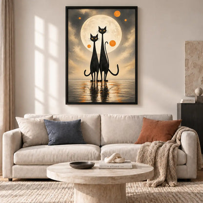 Two Black Cats under Golden Moon Wall Art 2