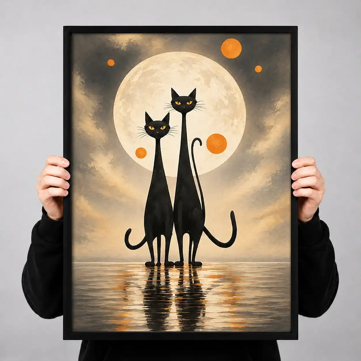 Two Black Cats under Golden Moon Wall Art 3