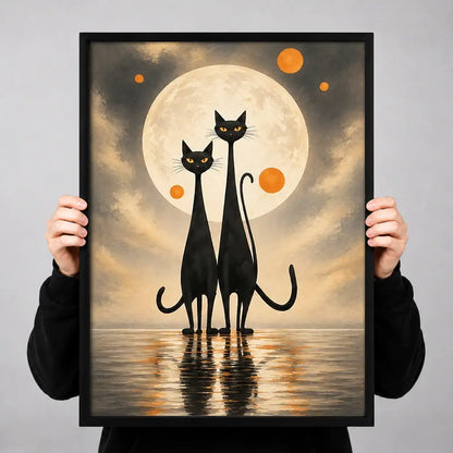 Two Black Cats under Golden Moon Wall Art 3