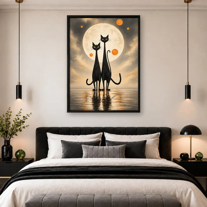 Two Black Cats under Golden Moon Wall Art 4