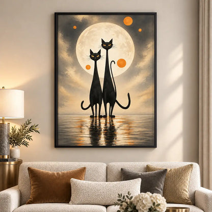 Two Black Cats under Golden Moon Wall Art 5