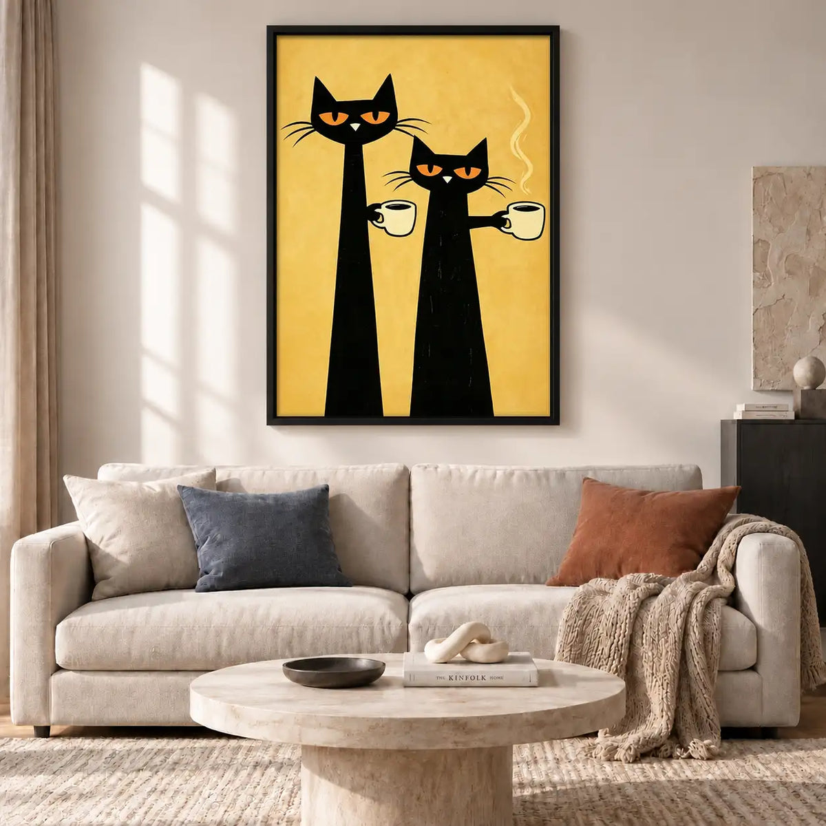 Two Black Cats with Coffee Wall Art 2