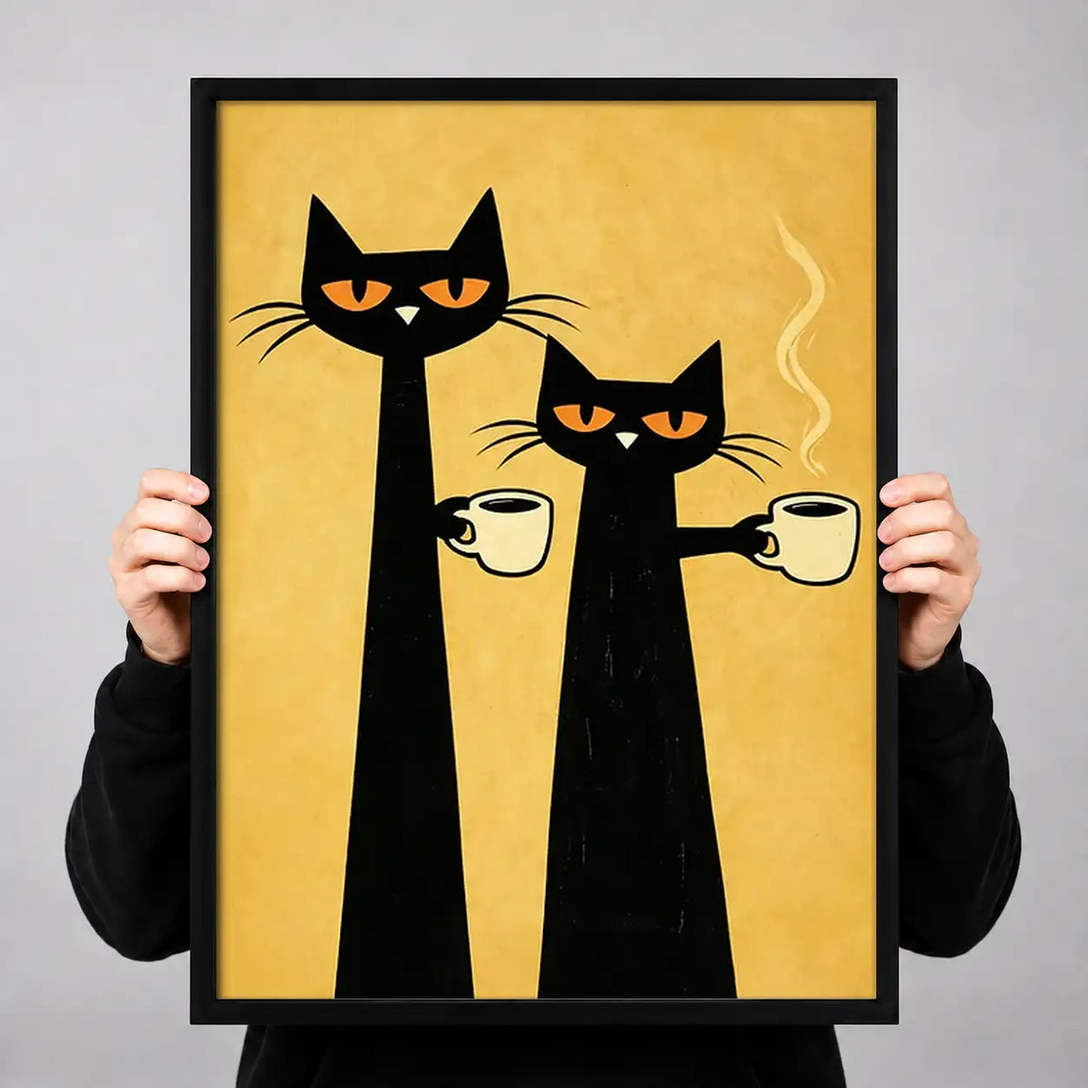 Two Black Cats with Coffee Wall Art 3