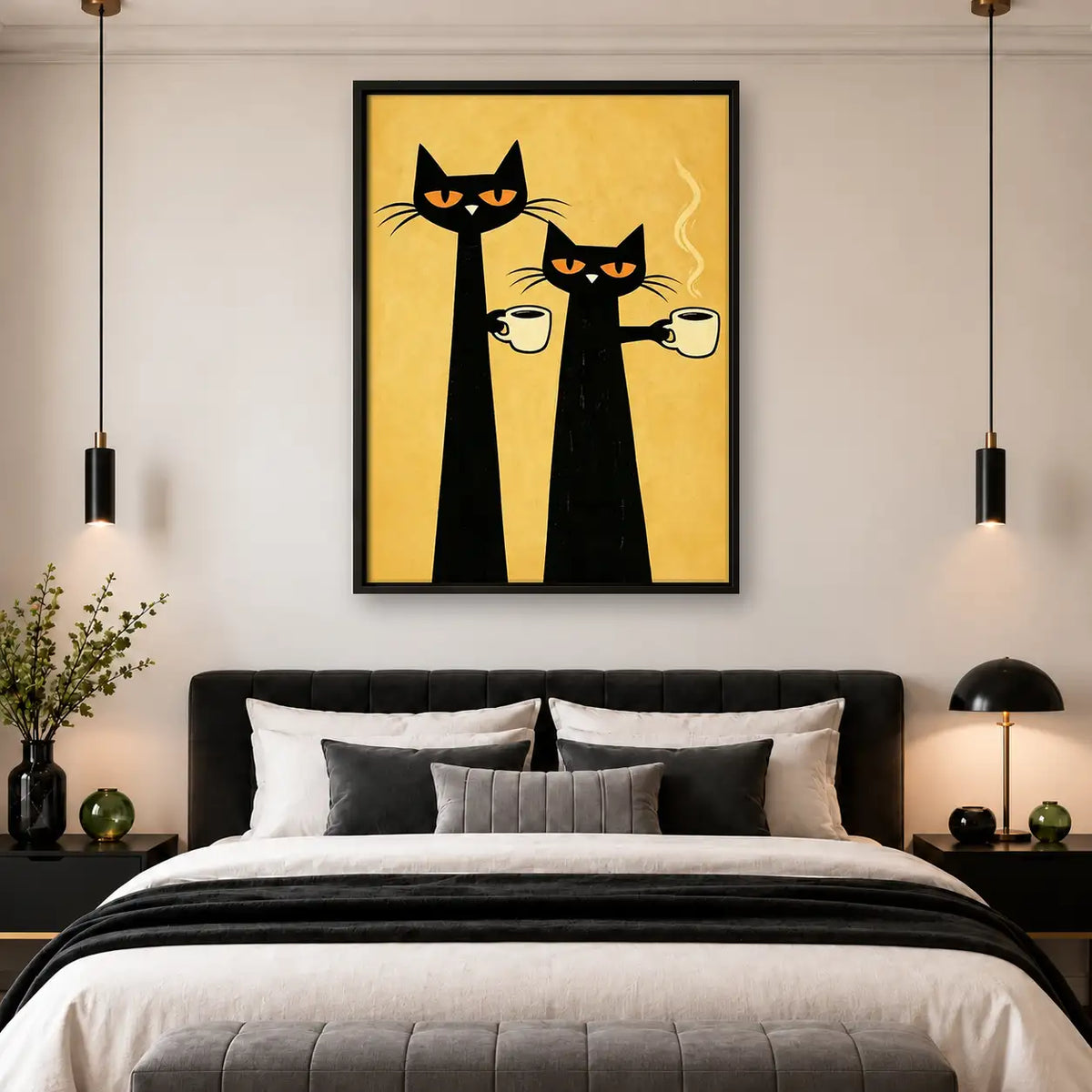 Two Black Cats with Coffee Wall Art 4