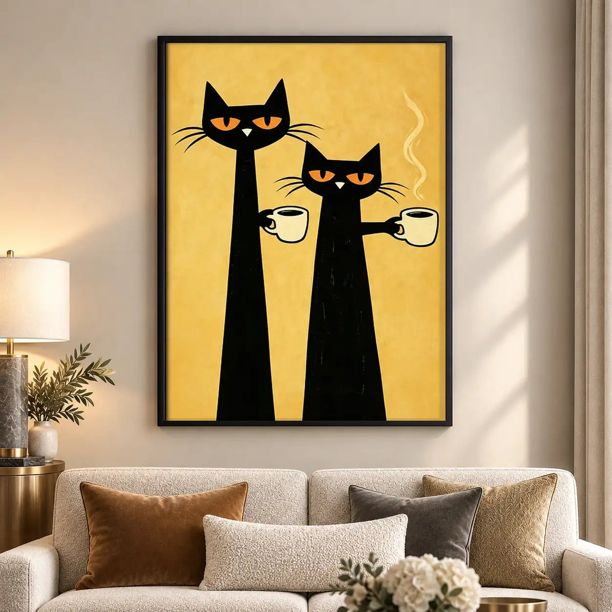 Two Black Cats with Coffee Wall Art 5