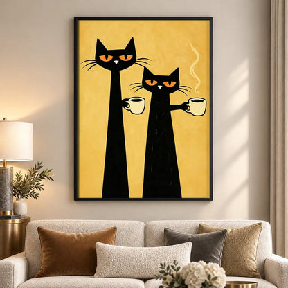 Two Black Cats with Coffee Wall Art 5