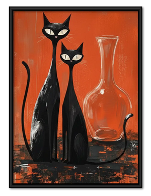 Two Black Cats with Red Glassware Wall Art