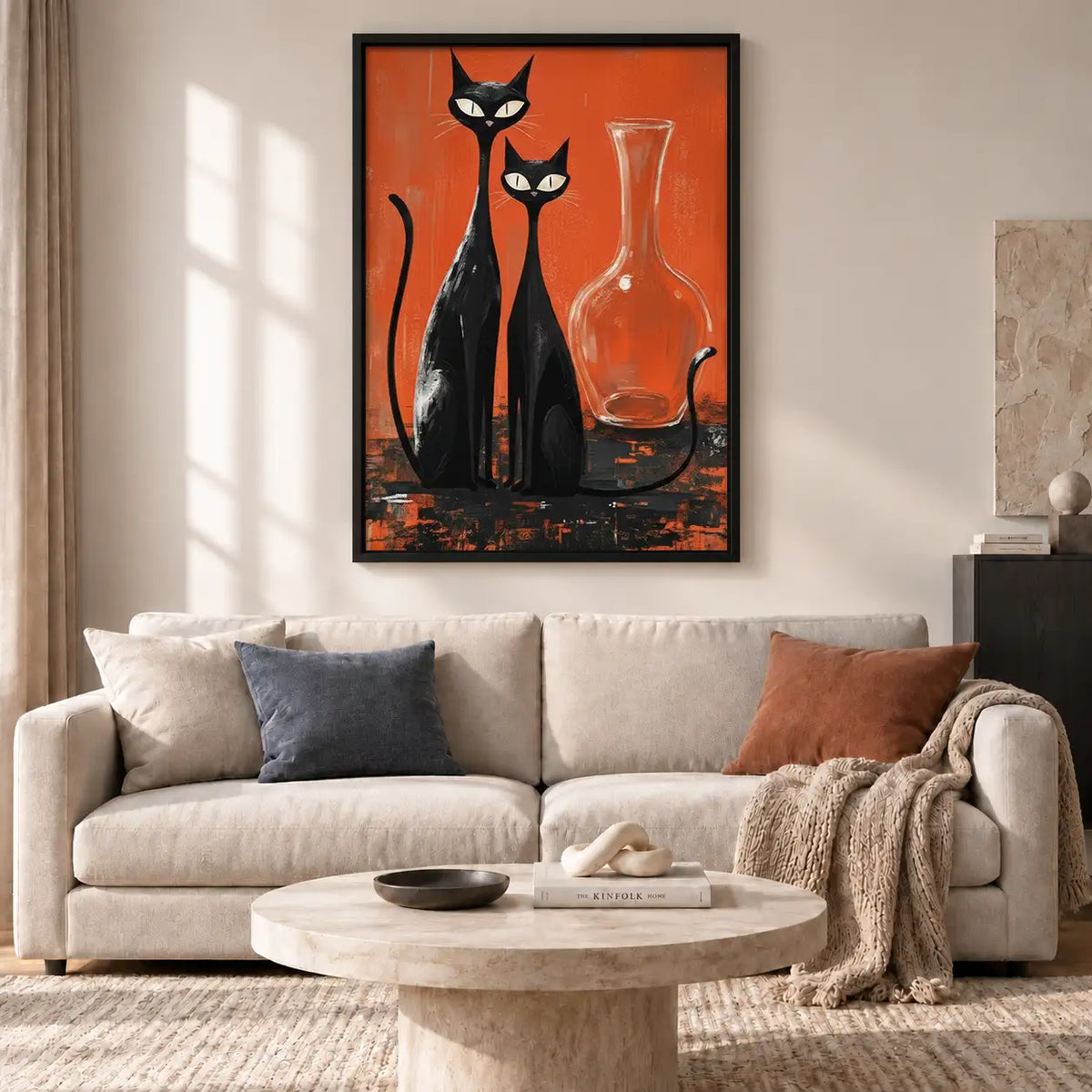 Two Black Cats with Red Glassware Wall Art 2