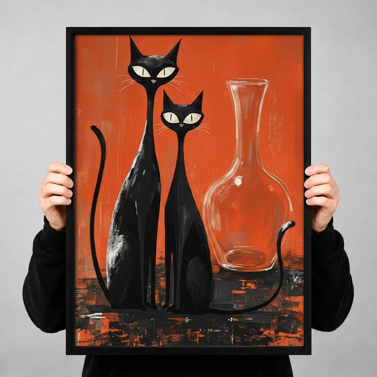 Two Black Cats with Red Glassware Wall Art 3