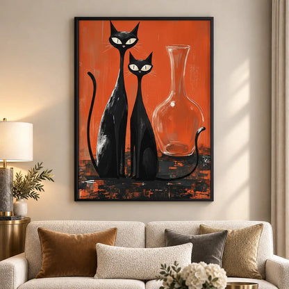 Two Black Cats with Red Glassware Wall Art 5