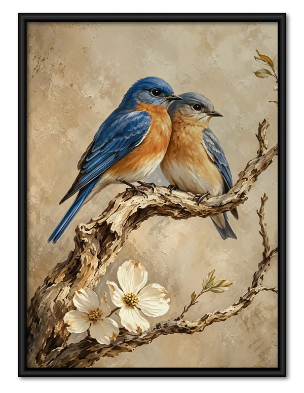 Two Bluebirds on Flowering Branch Wall Art