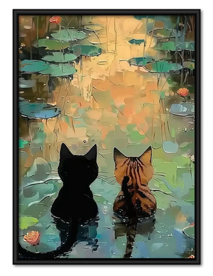 Two Cats beside Lily Pond Wall Art