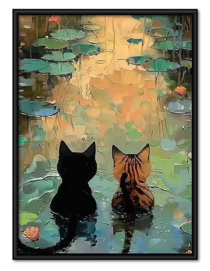 Two Cats beside Lily Pond Wall Art