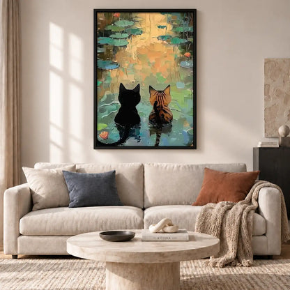Two Cats beside Lily Pond Wall Art 2