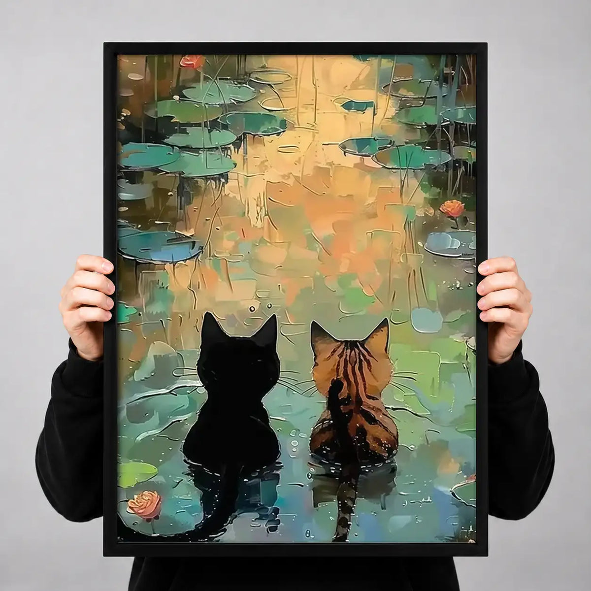 Two Cats beside Lily Pond Wall Art 3