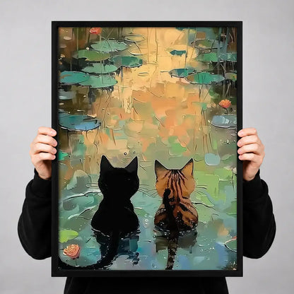 Two Cats beside Lily Pond Wall Art 3
