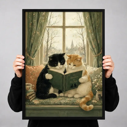 Two Cats Reading Together by Window Wall Art 3