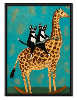 Two Cats Riding a Giraffe Wall Art