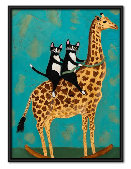 Two Cats Riding a Giraffe Wall Art