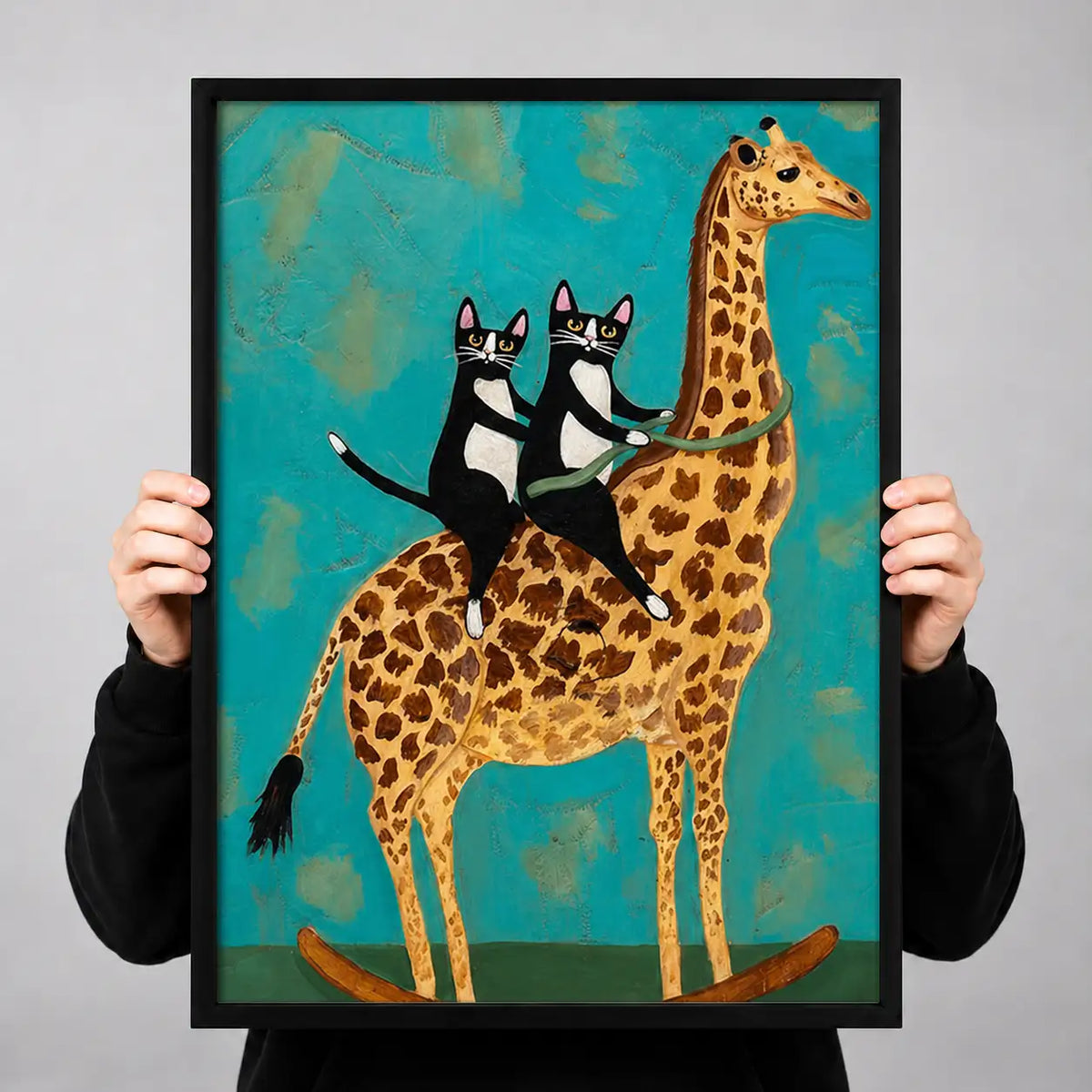 Two Cats Riding a Giraffe Wall Art 3