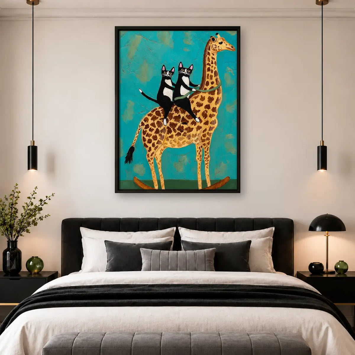 Two Cats Riding a Giraffe Wall Art 4