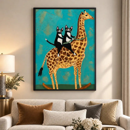 Two Cats Riding a Giraffe Wall Art 5
