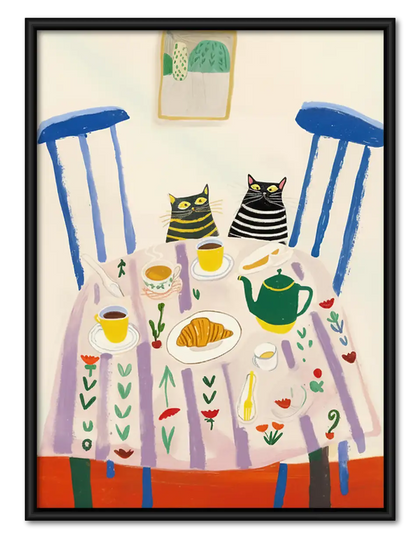 Two Cats Sharing Colorful Breakfast Wall Art