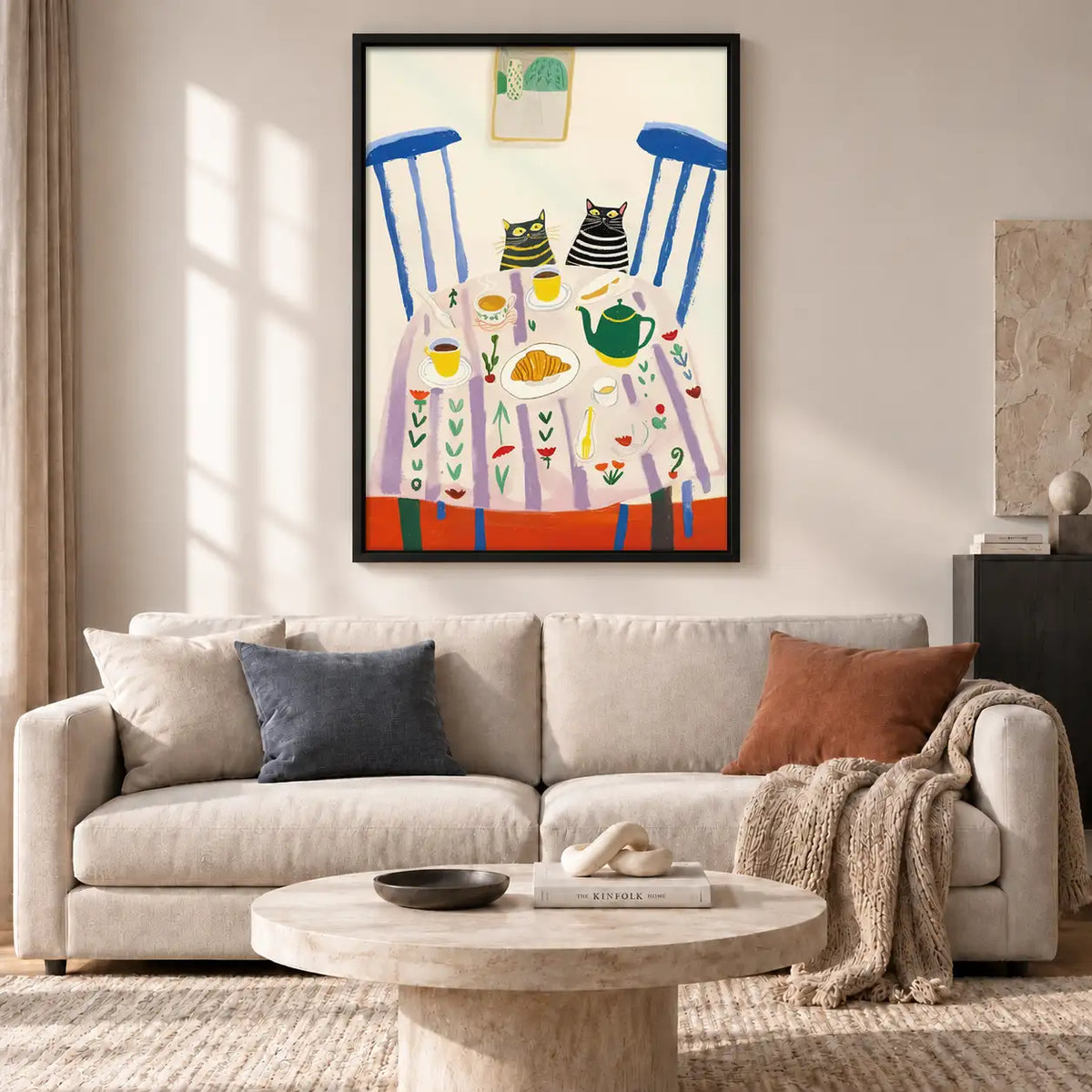 Two Cats Sharing Colorful Breakfast Wall Art 2