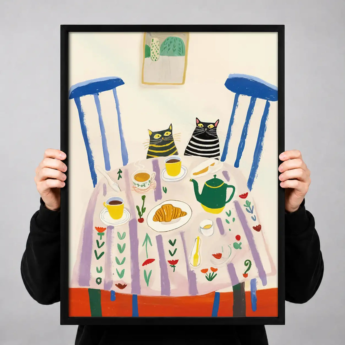 Two Cats Sharing Colorful Breakfast Wall Art 3