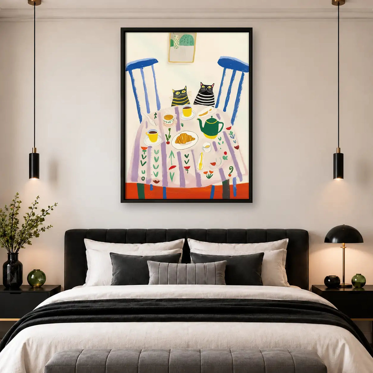 Two Cats Sharing Colorful Breakfast Wall Art 4