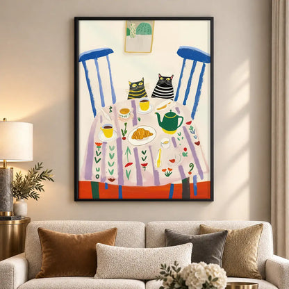 Two Cats Sharing Colorful Breakfast Wall Art 5