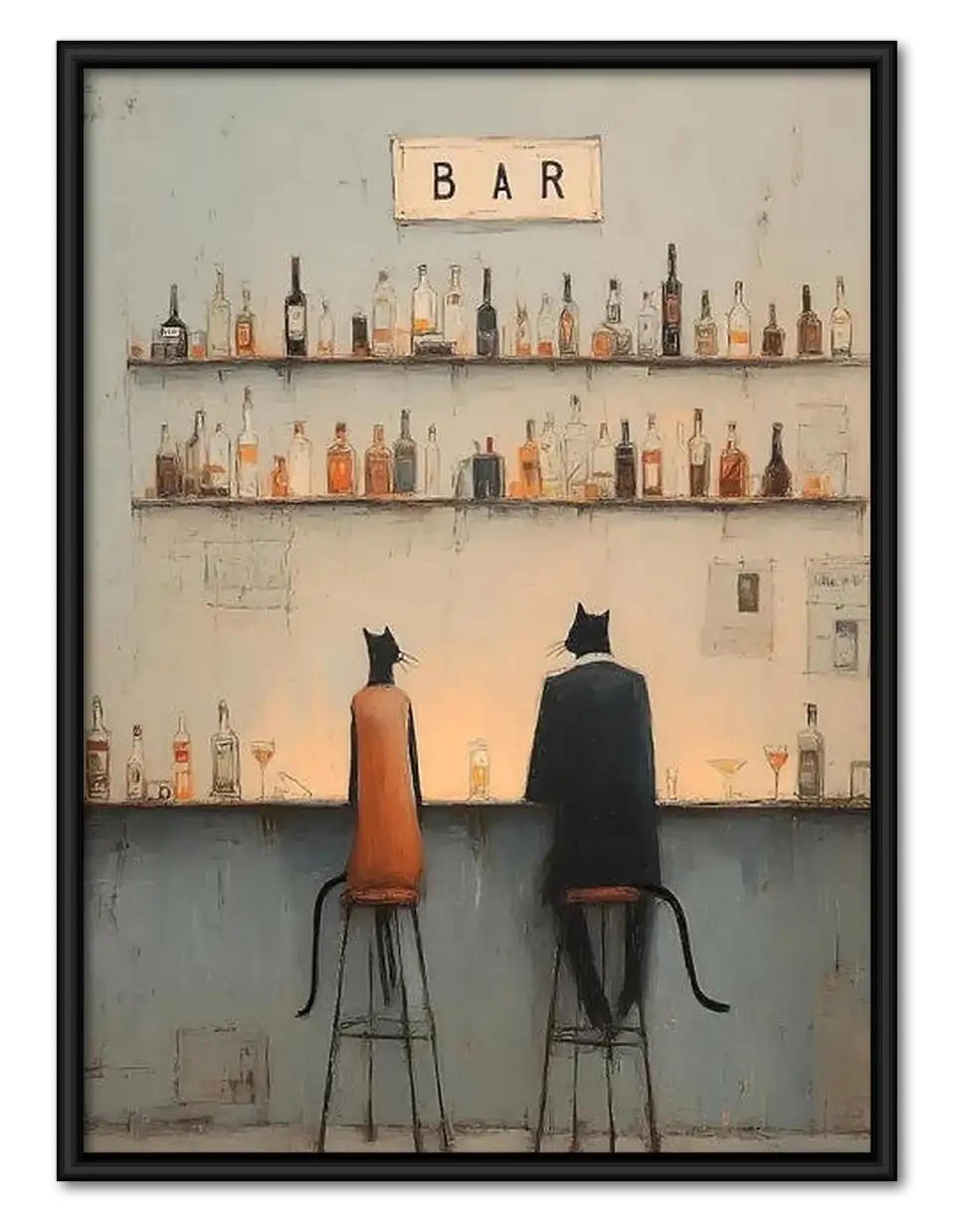 Two Cats Sitting at Minimal Bar Wall Art 1