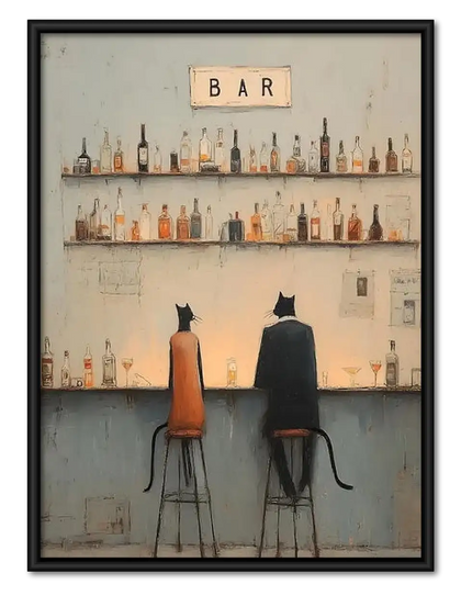 Two Cats Sitting at Minimal Bar Wall Art