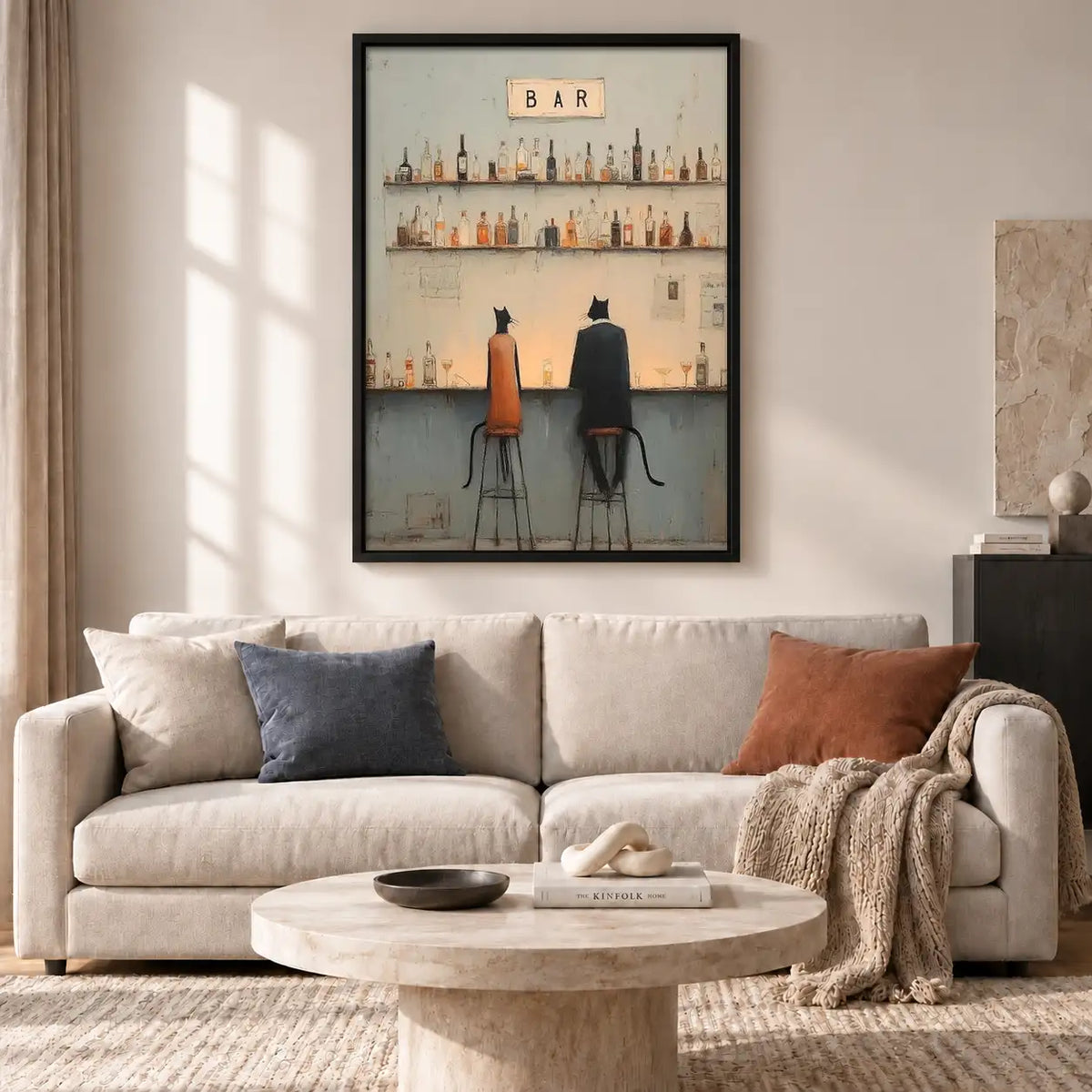 Two Cats Sitting at Minimal Bar Wall Art 2