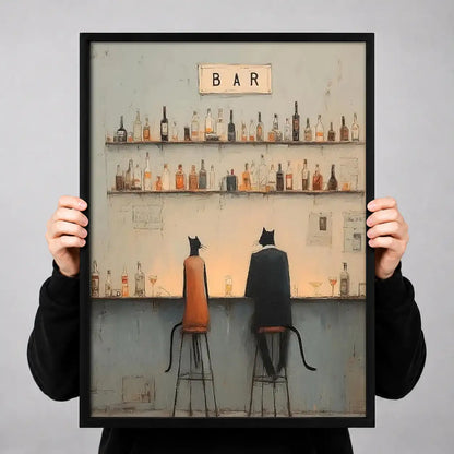 Two Cats Sitting at Minimal Bar Wall Art 3