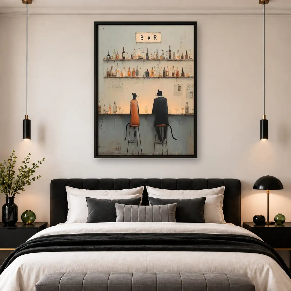Two Cats Sitting at Minimal Bar Wall Art 4