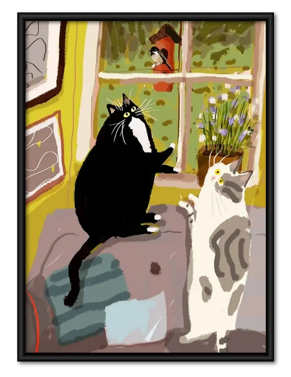 Two Cats Watching Garden from Window Wall Art 1