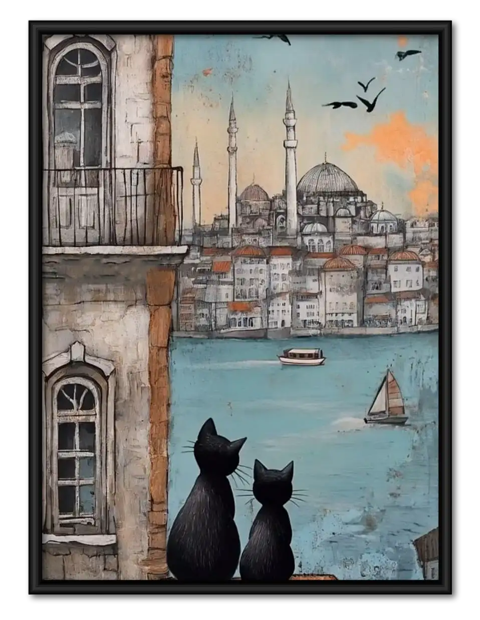 Two Cats Watching Harbor Wall Art 1