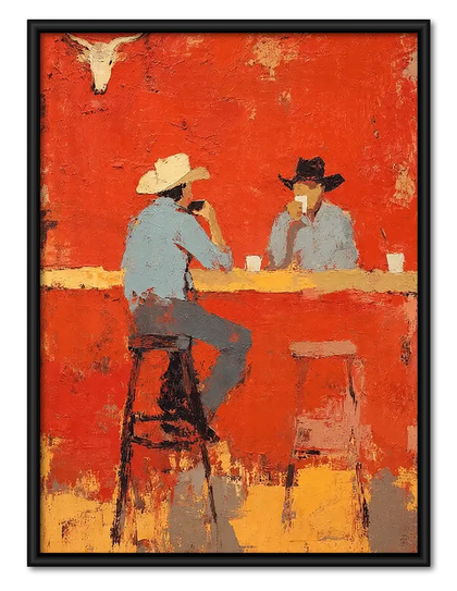Two Cowboys Talking at the Bar Wall Art